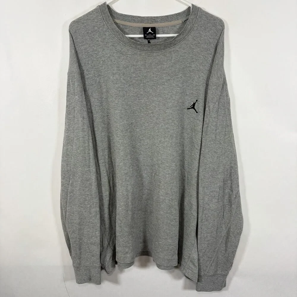 Nike Air Jordan Long Sleeve Thermal T Shirt Men 3XL Gray Waffle Knit Embroidered